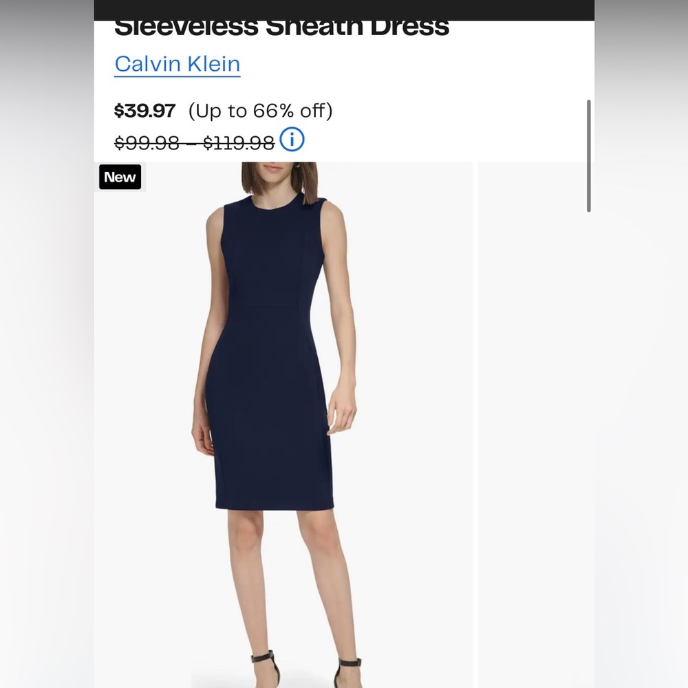 Calvin Klein Sleeveless Sheeth Indigo Lined Midi Dress w/ Scuba Gold Zipper Sz6